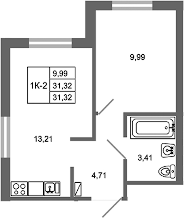 1-комнатная квартира 31.32 м², 4/17 эт., ЖК «Стороны Света 2»